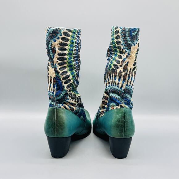 L'Artiste Spring Step Boots Womens 7.5 Blue Leather Peru Western Mid Calf Boho - Picture 5 of 11